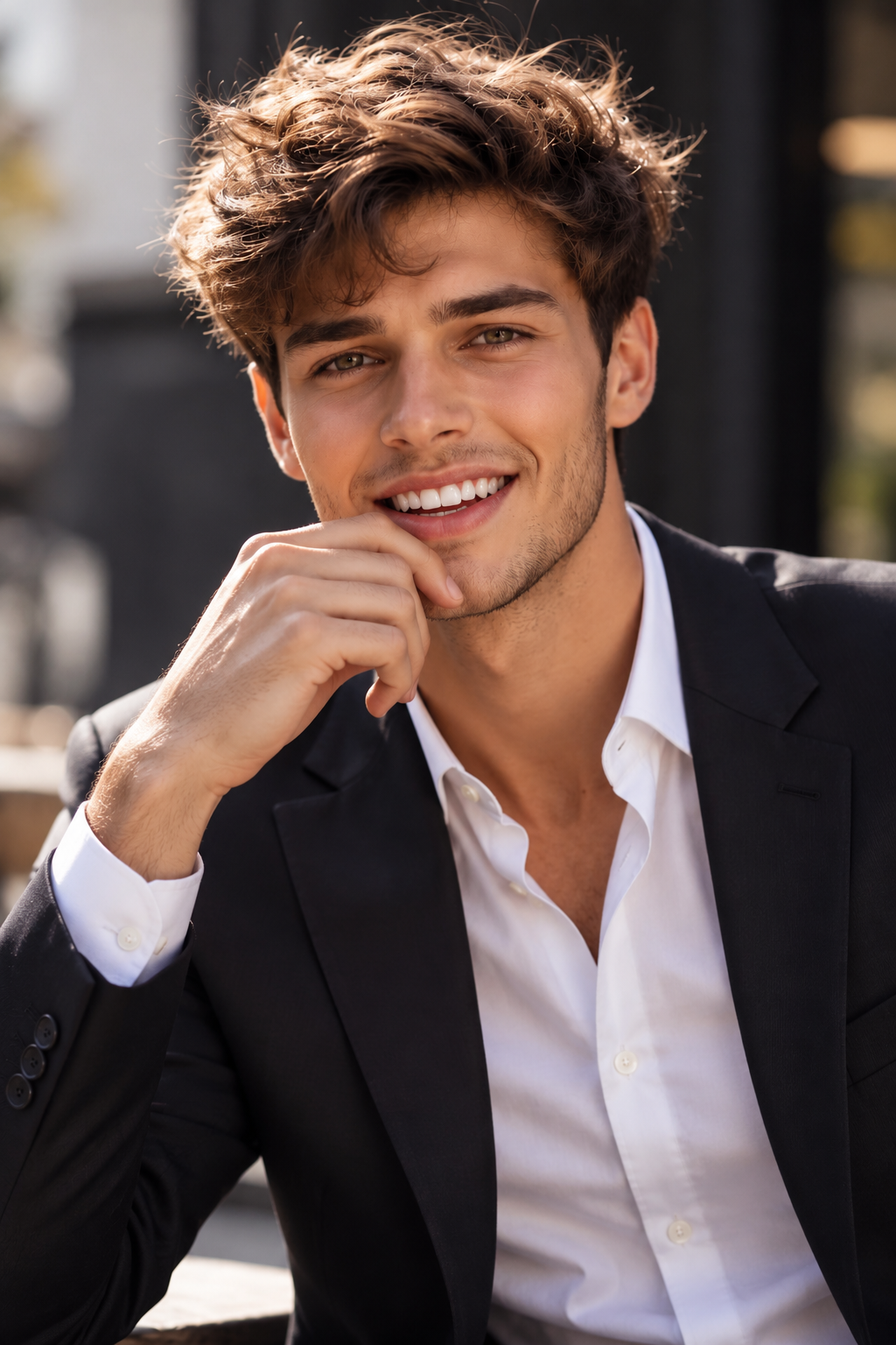 Charismatic man in a suit with a bright, confident smile